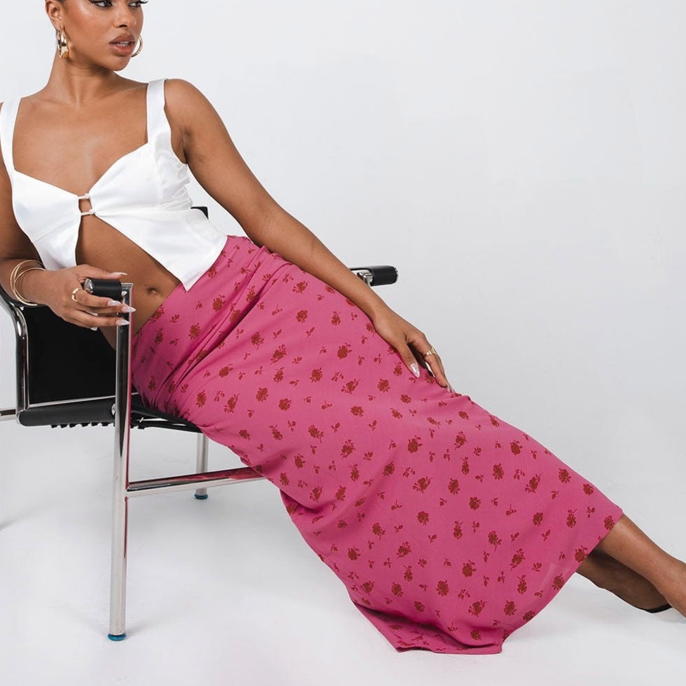 Princess Polly Pink Midi Flower Skirt - Size 10 US / 14 UK